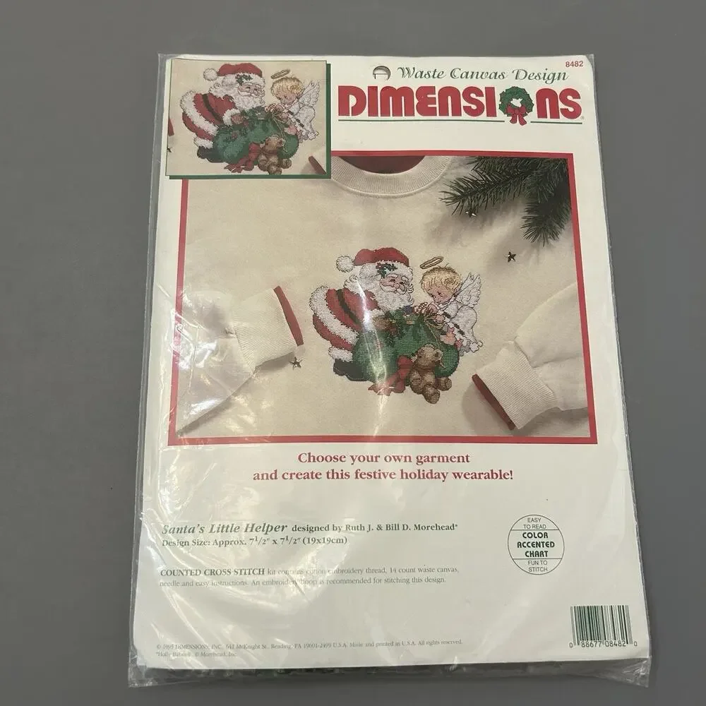 Dimensions Counted Cross Kit Santa’s Little Helper Waste Canvas Design Vtg 1995